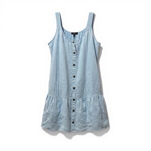 J. Crew Linen Blend Blue Tiered Hem Buttons Lounge Vacation Mini Dress sz 18 NWT